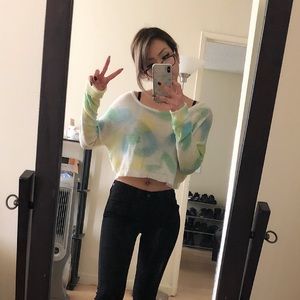 White Blue Yellow Green Long Sleeve Crop Top S/M